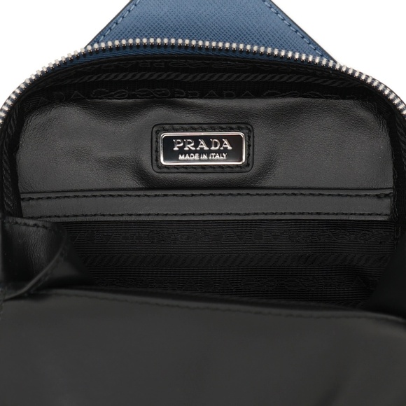 Prada Brique Travel Sling Bag Blue Saffiano Leather 2VZ106 New - Picture 7 of 7